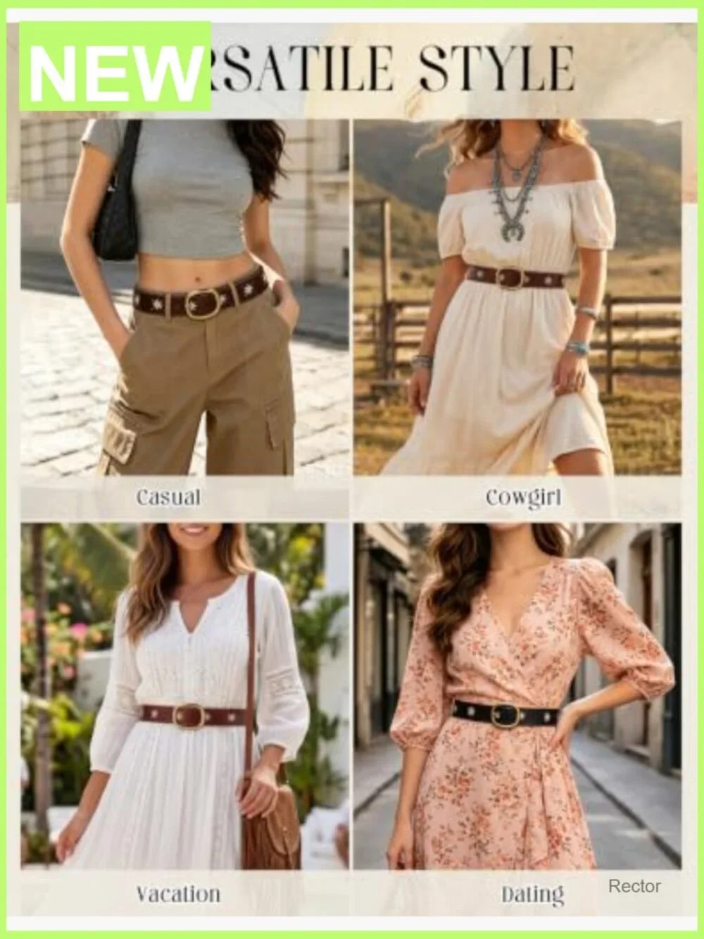 Women's Genuine Leather Cowgirl Belt with Embroidery & Buckle